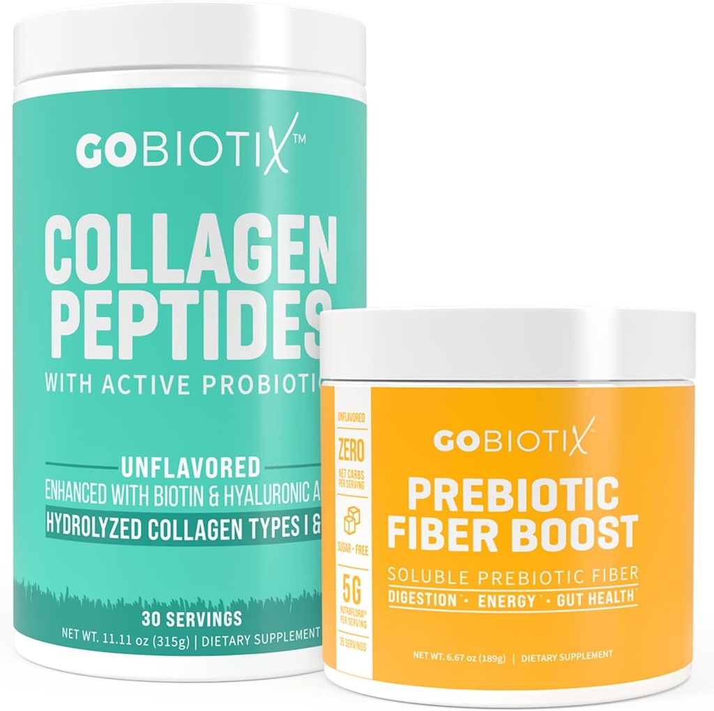 GOBIOTIX Fiber & Collagen Bundle: Hair, Skin, Gut Support - 30 Servings Collagen, 35 Servings Fiber