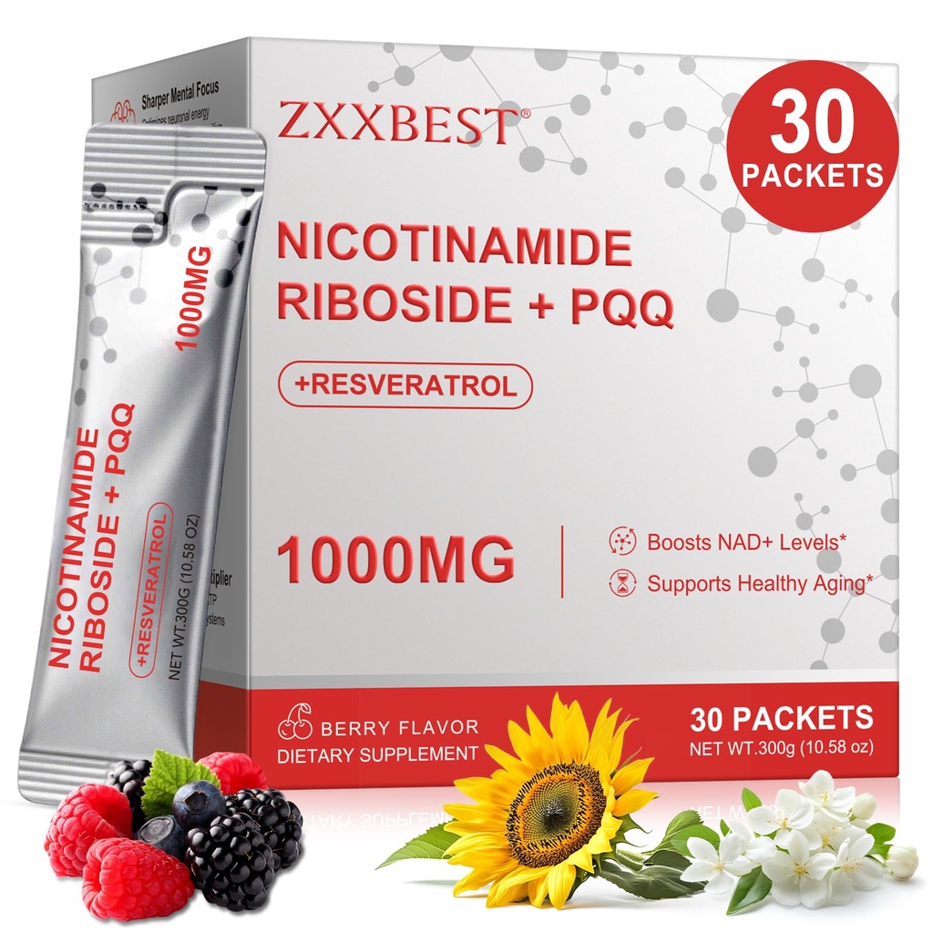 NAD Liquid Supplement Nicotinamide Riboside Resveratrol 1000mg / Liquid NAD+ Supplements for Women and Men/NAD Plus Advanced Supplement with PQQ, Boosts Energy, Focus & Anti-Aging 30pack