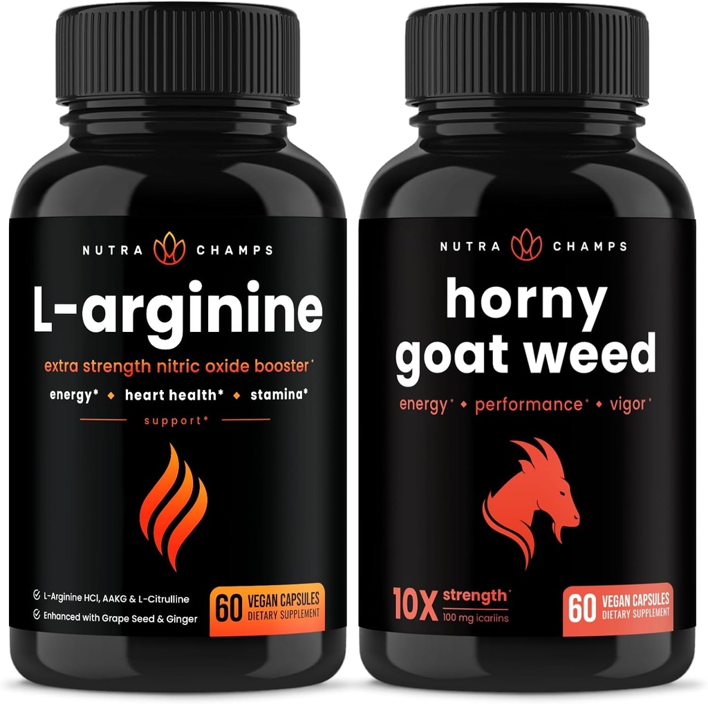 NutraChamps L-Arginine Capsules and Horny Goat Weed Capsules 2 Pack Bundle