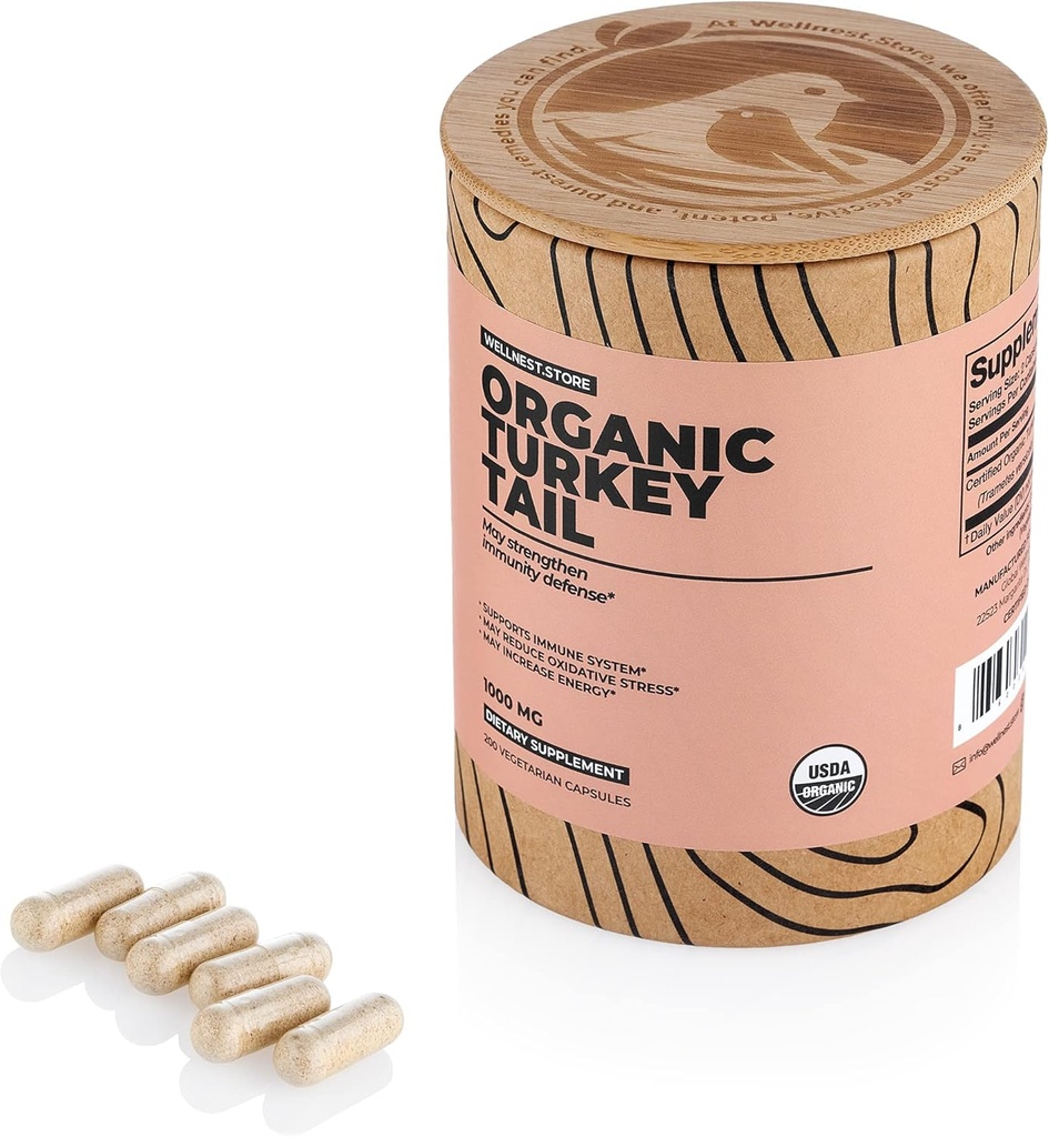 Turkey Tail Organic Mushroom (Trametes Extract) 200 Veggie Caps - Immune Support Supplement; Promotes Growth of Beneficial Bacteria in The Gut + Boosts Energy