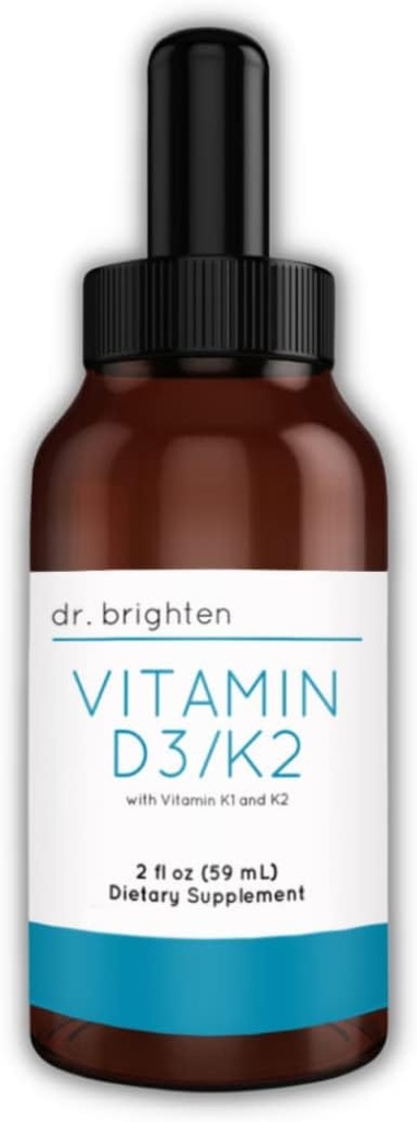 [BRSWGBAPCUIAYHY3] Dr. Brighten Vitamin D3/K2 — Highly Concentrated Liquid D3 K2 Drops — Dietary Supplement for Strong Immune System and Bone Health, 2 Fl Oz