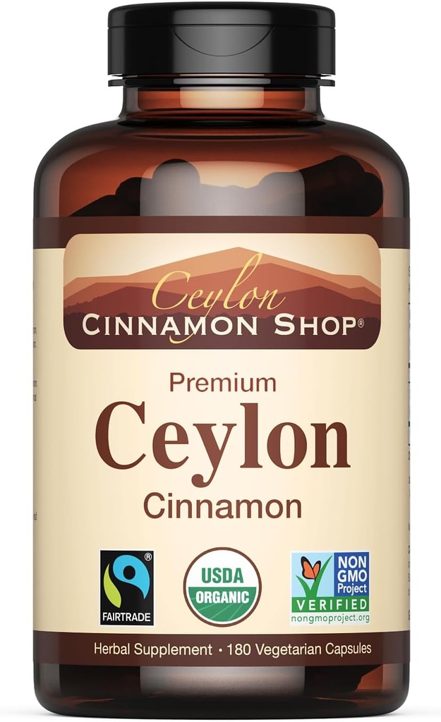 Organic Ceylon Cinnamon (100% Certified) Supplement, 180 Capsules, 3 Month Supply