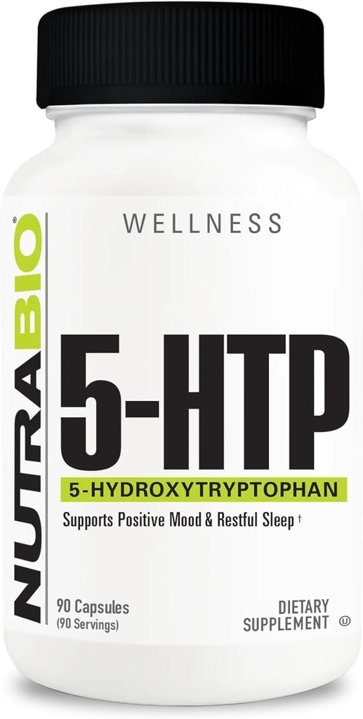 NutraBio 5-HTP Supplement, 200mg Capsules- May Help Support and Promote Healthier and Sustained Sleep, 90 Vegetable Capsules