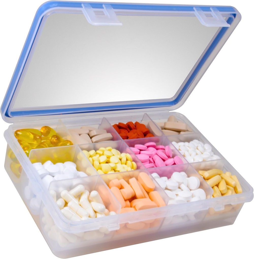 GMS 12 Compartment Vitamin Pill Organizer - Large Size Suitable for Multiple Supplements & Tablets - Safe, Secure Design with Easy Locking Lid - Medicine Cabinet Organizer & Ideal for Travel