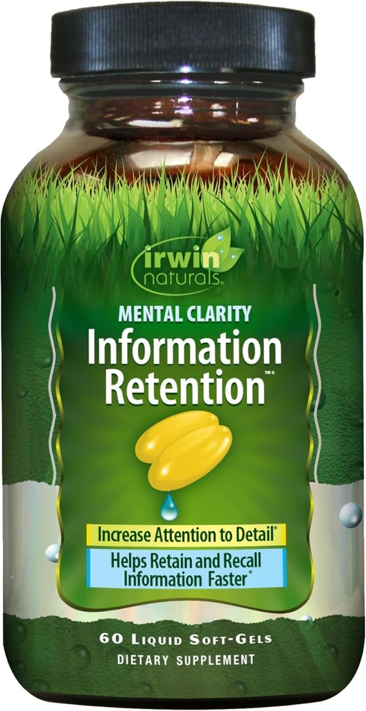 [BRSWKGYFOEHGMAL2] Irwin Naturals Mental Clarity Information Retention - 60 Liquid Soft-Gels - Helps Increase Attention to Detail & Retain and Recall Information Faster - 30 Total Servings