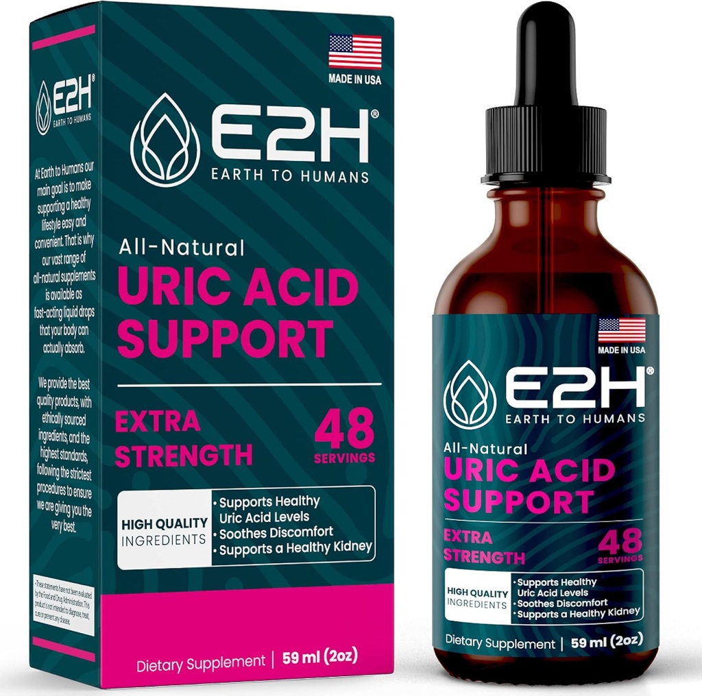 E2H Uric Acid Support Supplement - Tart Cherry and Devil’s Claw - Supports Uric Acid Health and Kidney Function Non-GMO - Vegan - 2 Fl Oz