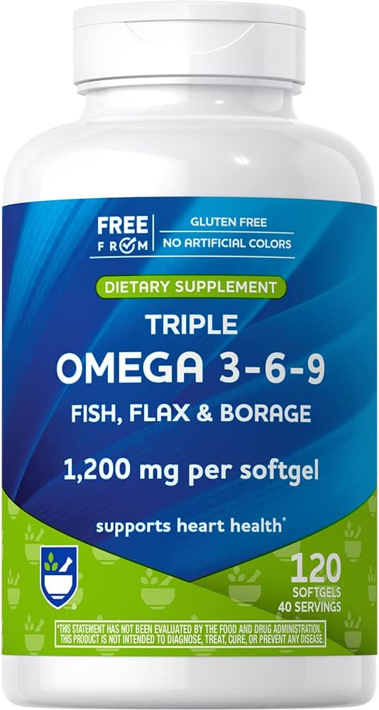 RA Triple Omega 3-6 - 9 120 Softgels, Fish Oil to Support a Healthy Heart, DHA and EPA, Flaxseed and Borage Oil