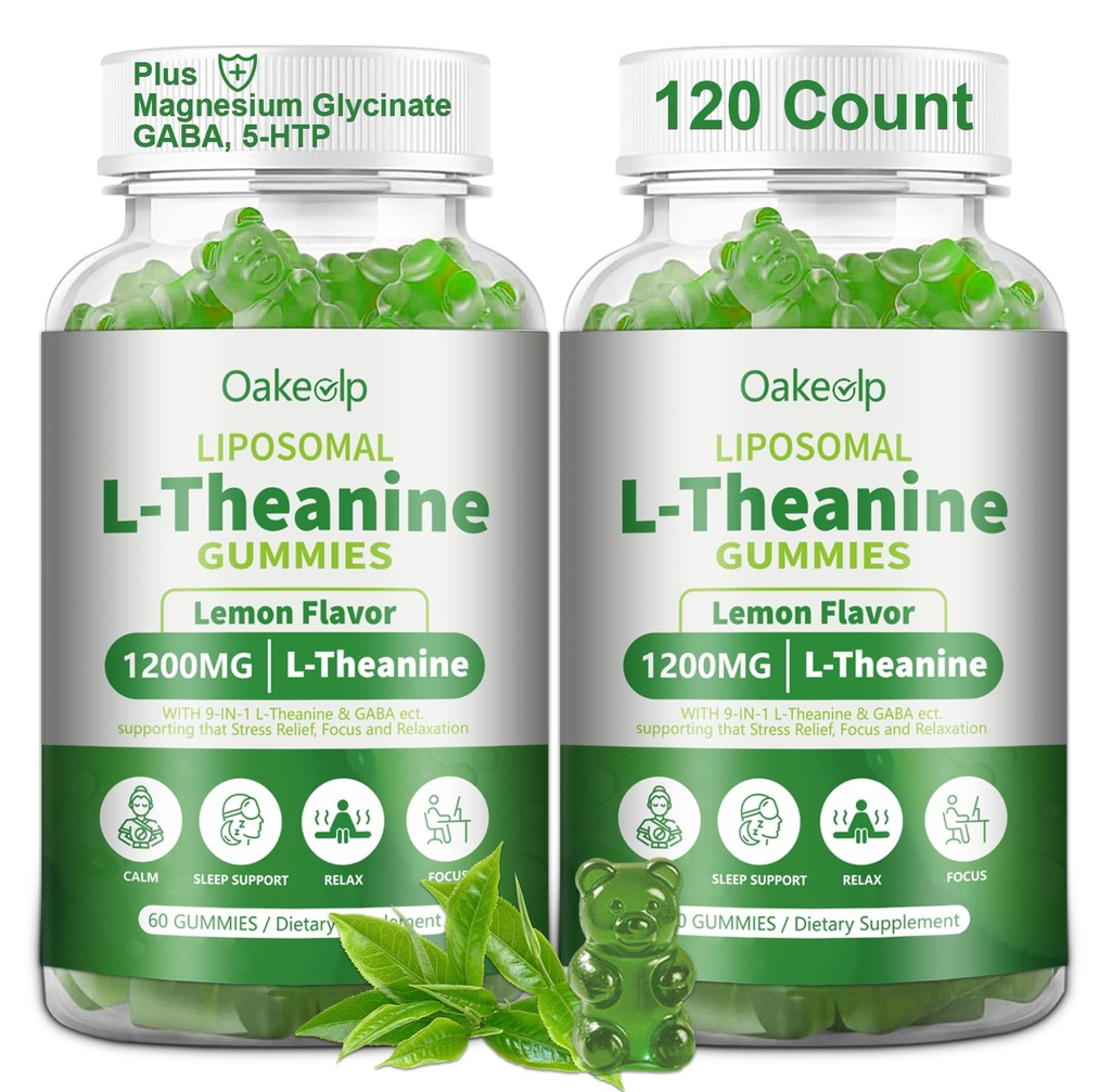 Liposomal L-Theanine 1200mg Gummies,Complex Magnesium GABA,5-HTP,Ashwagandha etc for Calm, Zzz & Relaxation Support for Adults,Children & Elderly,Liposomal Enhance 98% Absorption