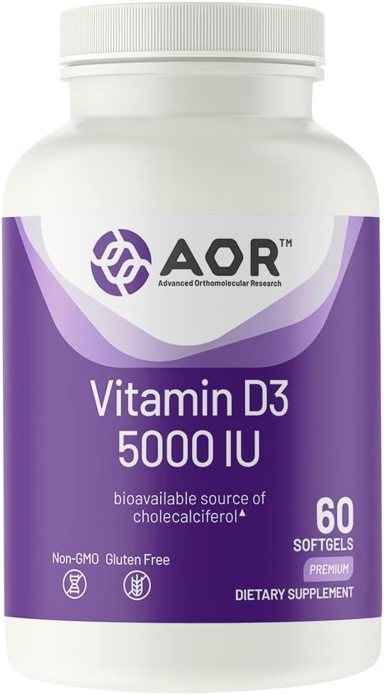 AOR, Vitamin D3 5000 IU, Supports The Immune System and Mood Balance, Supports Proper Calcium Absorption, 60 Servings (60 softgels)