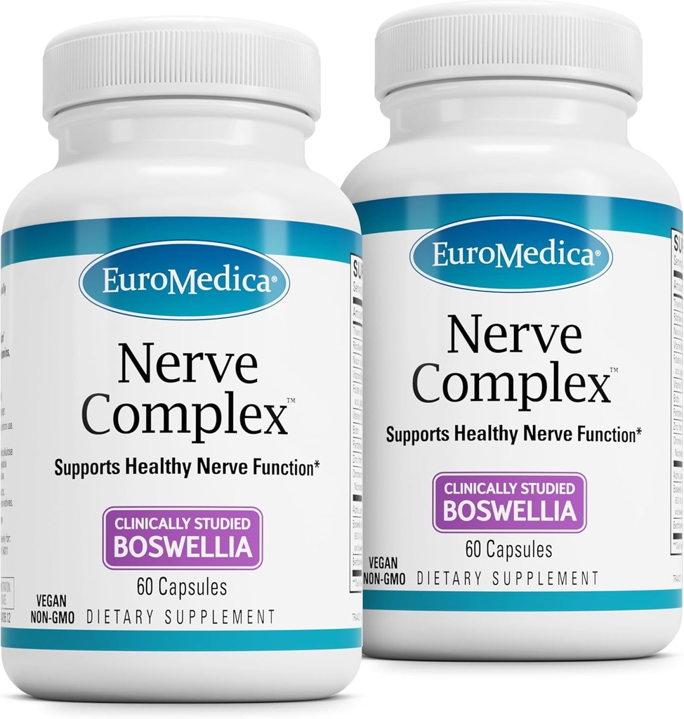 EuroMedica Nerve Complex - Herbal Supplement with Bioactive Vitamin B12 - Circulation & Nerve Health Support Supplement - Vegan Capsules with Boswellia Serrata - 60 Capsules, 2 Pack (120 Count)