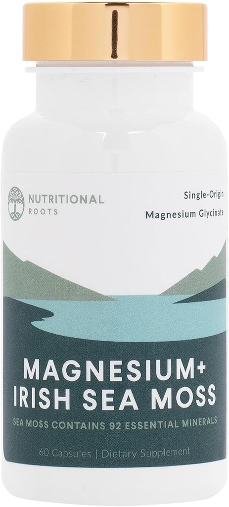 Magnesium + Irish Sea Moss - 350mg Magnesium Glycinate & Organic Irish Sea Moss - Essential Minerals - Supports Heart & Bone Health - Dietary Supplement - 30 Servings - 60 Capsules
