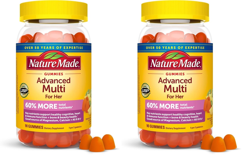 Nature Made Advanced Womens Gummy Multivitamins with Magnesium Citrate, Calcium, B Vitamins, Multivitamin Gummies for Women, 90 Multi Vitamin Gummies, 30 Day Supply,(Pack of 2)