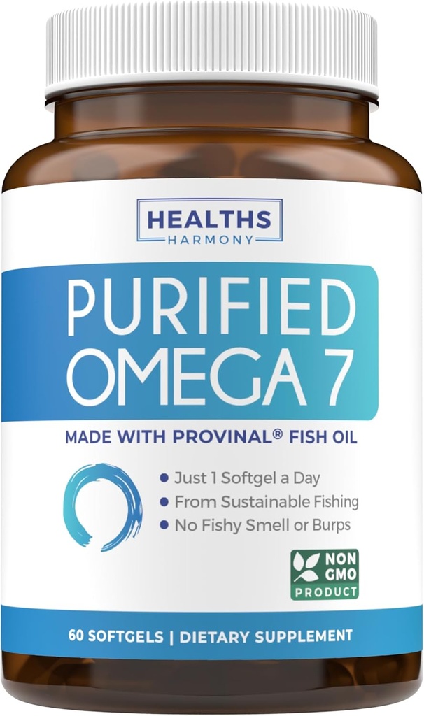 Omega 7 Supplement for Women and Men - High Potency & Purity Palmitoleic Acid Fatty Acid Fish Oil Supplement from Patented Provinal with Lowest Palmitic Acid - Sustainably Sourced (2 Month Supply)