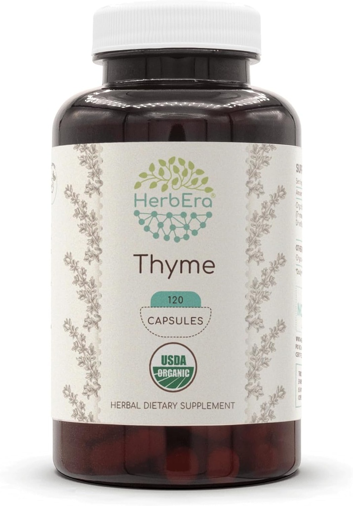 Thyme USDA Organic 120 Capsules | Natural Herbal Supplement | Certified Organic Vegetarian Capsules and Organic Thyme (Thymus Vulgaris) Dried Leaf (120 Capsules)