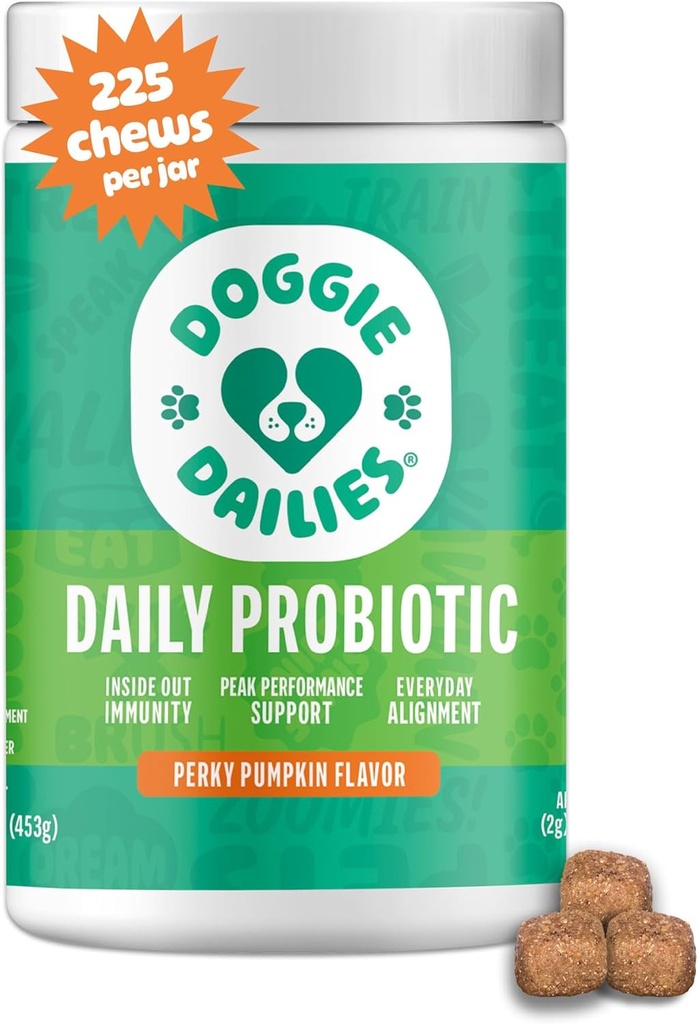 [BRSWGC34AQAR4CTV] Doggie Dailies Probiotics for Dogs - Advanced Dog Probiotics with Prebiotics - Promotes Digestive Health - Supports Immune System and Overall Health (Pumpkin) 225 Soft Chews