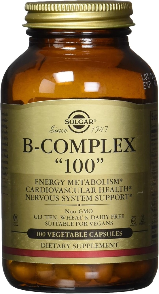 Solgar B-complex "100", 100 Vegetable Capsules - Heart Health, 100 Count (Pack of 12)