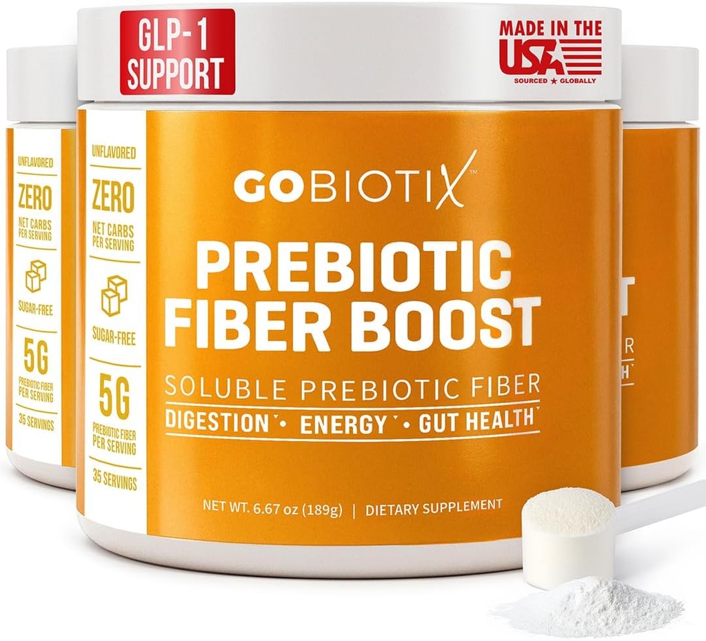 GOBIOTIX Prebiotic Fiber Supplement Powder for Digestive Health, Soluble Fiber for Gut Health, Gluten & Sugar Free, Keto, Vegan, 35 Servings (3 Pack)