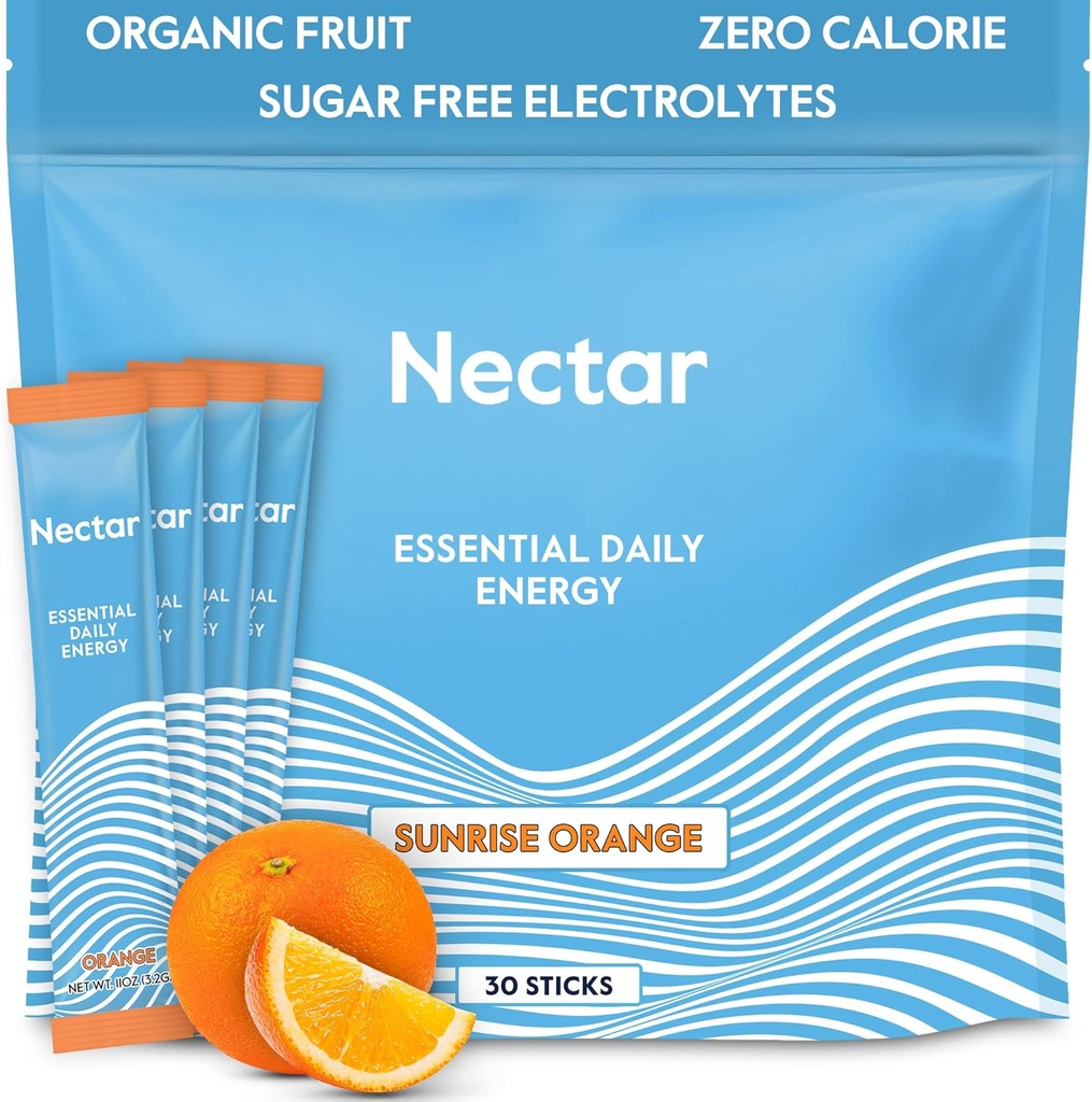 Nectar Energy Booster - Organic Caffeine, B12 & Electrolytes - Sugar Free & Zero Calorie – Healthy Coffee, Energy Drink & Soda Alternative – Hydration & Energy Supplement (Orange 30 Powder Packets)