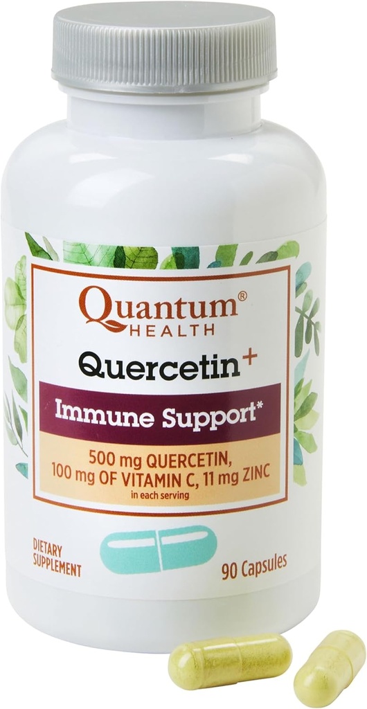 Quantum Health Quercetin+ 500mg Powerful Immune Support Supplement with Zinc 11 mg & Vitamin C 100 mg - Seasonal Immunity Boost, Respiratory Health & Gut Support Complex for Women & Men - 90 Capsules