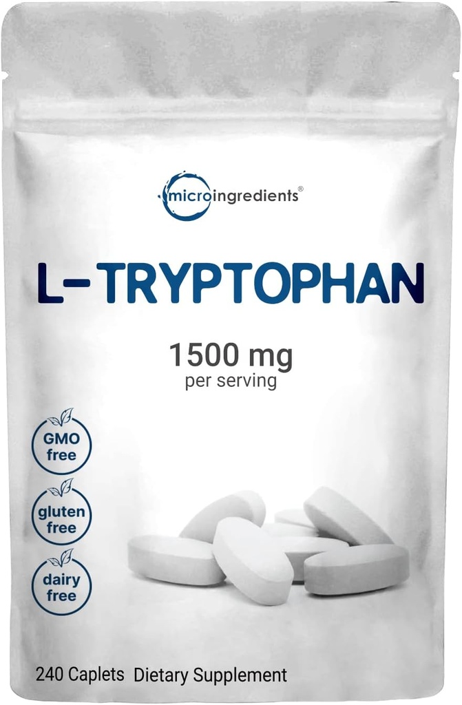 Micro Ingredients L-Tryptophan 1,500mg, 240 Caplets | Essential Amino Acid + Relaxation Support | Mood, Sleep & Nervous System Balance | Clean Label, Non-GMO
