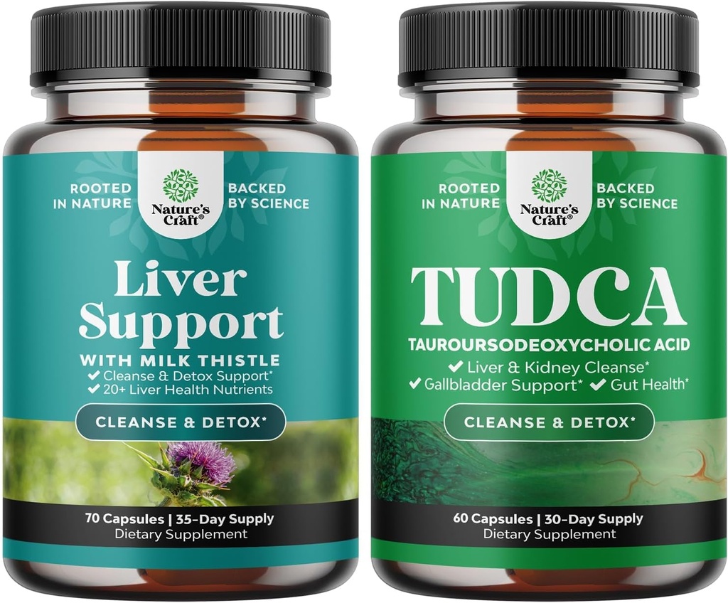 Bundle of Liver Cleanse Detox & Repair Formula and Advanced TUDCA Liver Support Supplement - with Milk Thistle Dandelion Root Turmeric and Artichoke Extract - Extra Strength TUDCA 500mg Bile Salts