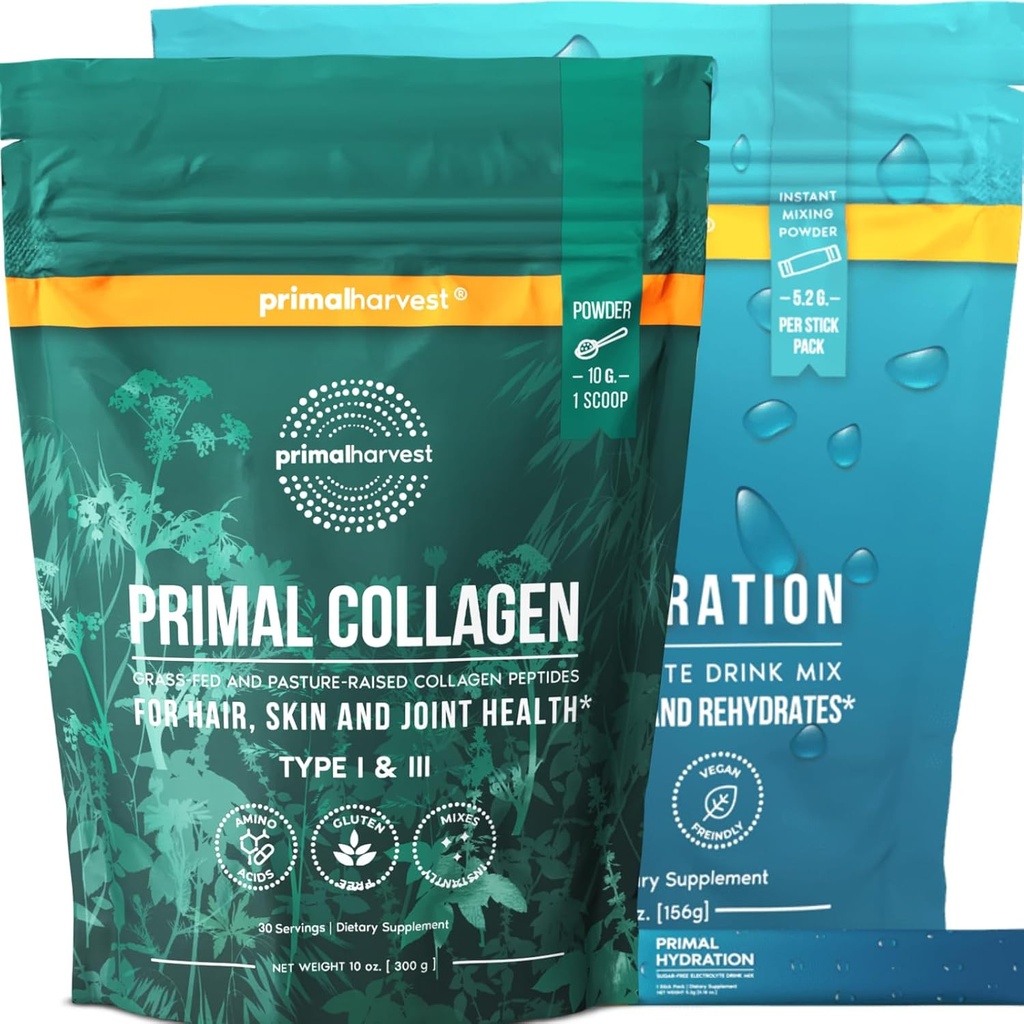 Primal Harvest Hydration Powder & Collagen Powder Supplements for Men, Bundle
