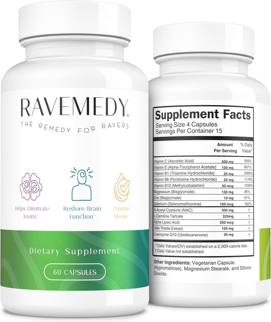 5HTP-Free Rave Supplement, Concert Essentials, 5 HTP Supplement Alternative with NAC 500 mg, Festival Accessories & Rave Essentials Vitamins for Mood & Immune Support – 60 Capsules