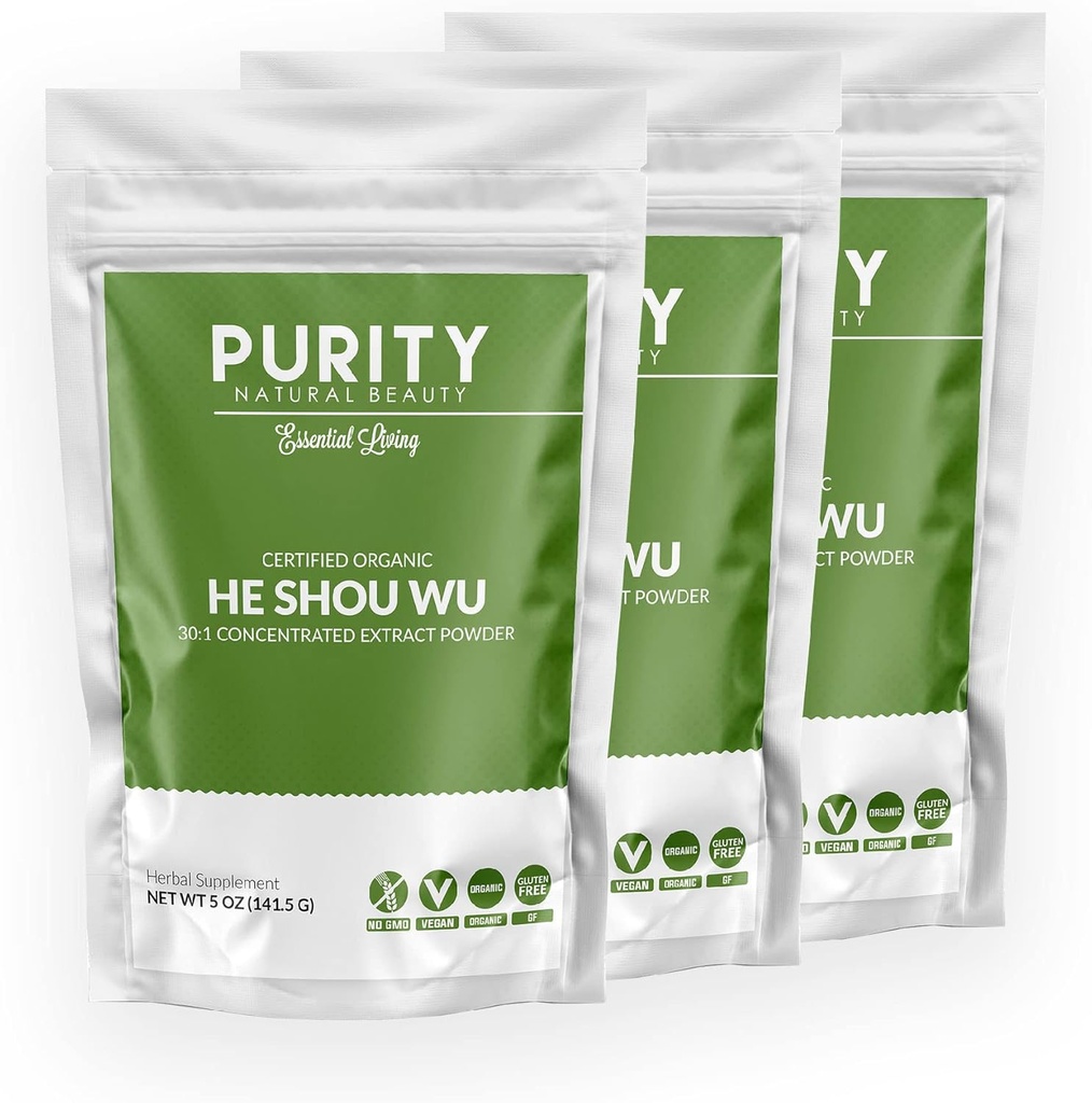 Certified Organic He Shou Wu - Large 5oz Bag of 30:1 Concentrated-Fo-ti - Organic Foti Extract- Fo ti He Shou Wu Organic (Pack of 3-15 Ounces)