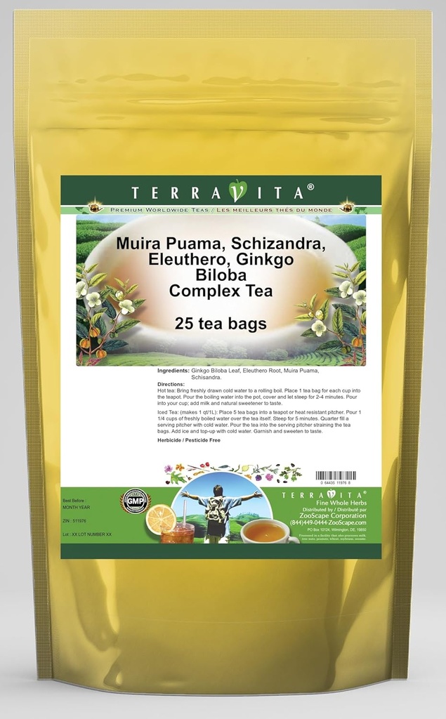 Muira Puama, Schizandra, Eleuthero, Ginkgo Biloba Complex Tea (25 tea bags, ZIN: 511976)