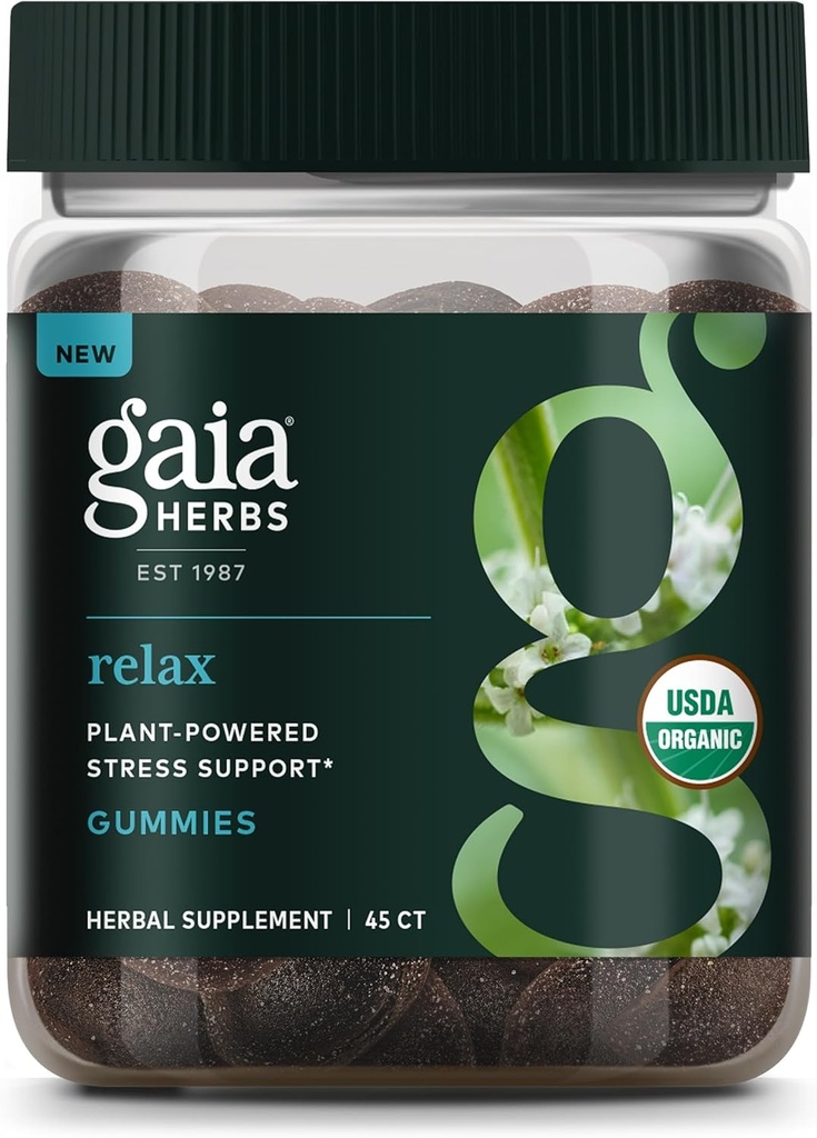 Gaia Herbs Relax Gummies - Supports Calm Feelings - with Organic Apple Juice & Lemon Juice Concentrate - 45 Gummies (15 Servings)