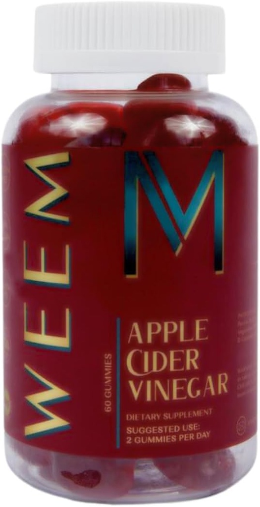 WEEM Apple Cider Vinegar Gummies - Natural, Vegan ACV with Folic Acid- Gluten Free - Vitamin B12 - Premium Detox & Weight Supplement- Helps Digestion for Women and Men