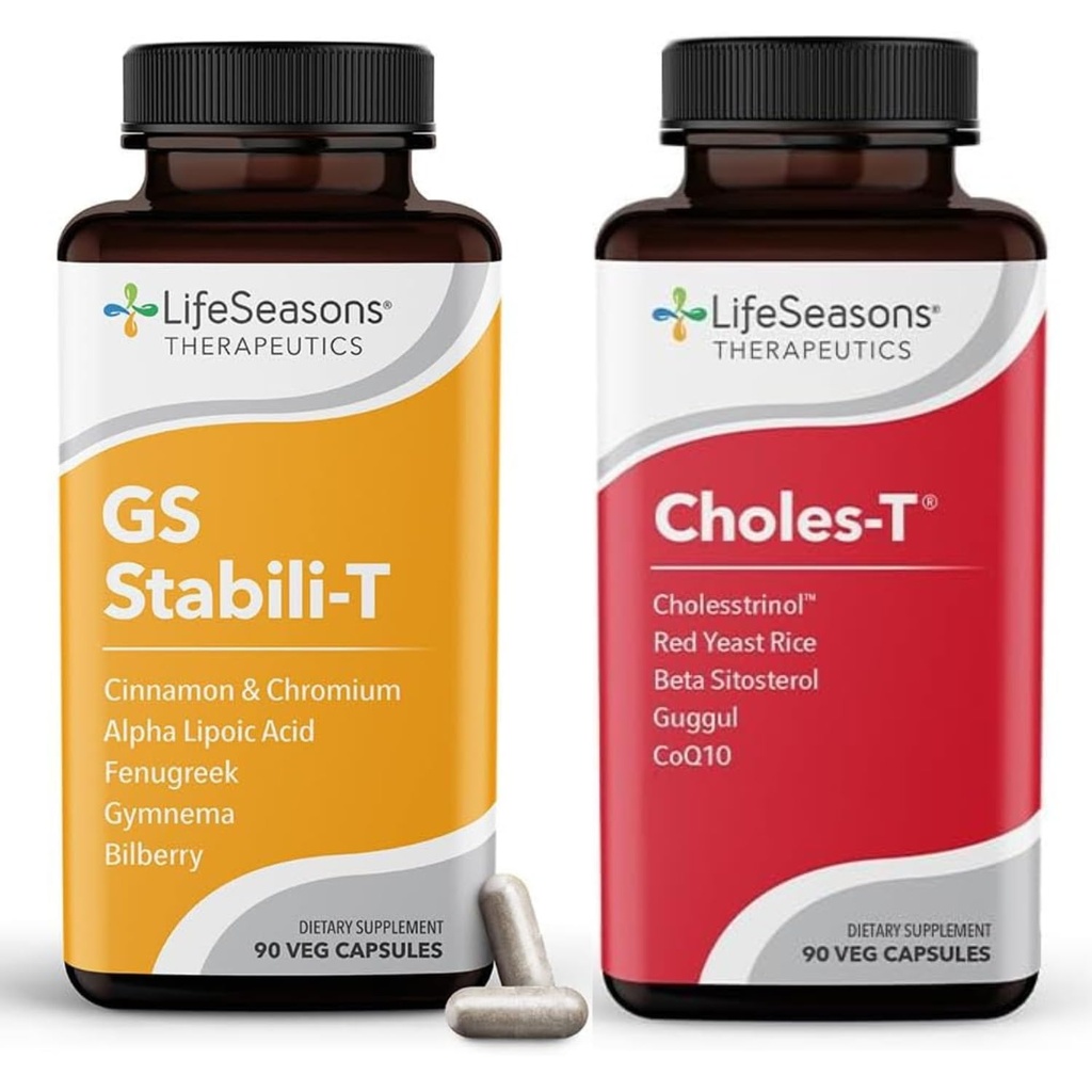 LifeSeasons GS Stabili-T + Choles-T – Blood Sugar & Cholesterol Support Supplement Bundle – Promotes Healthy Circulation, Vision, Heart & Liver Function – Chromium, Cinnamon, 90 Capsules & 90 Capsules