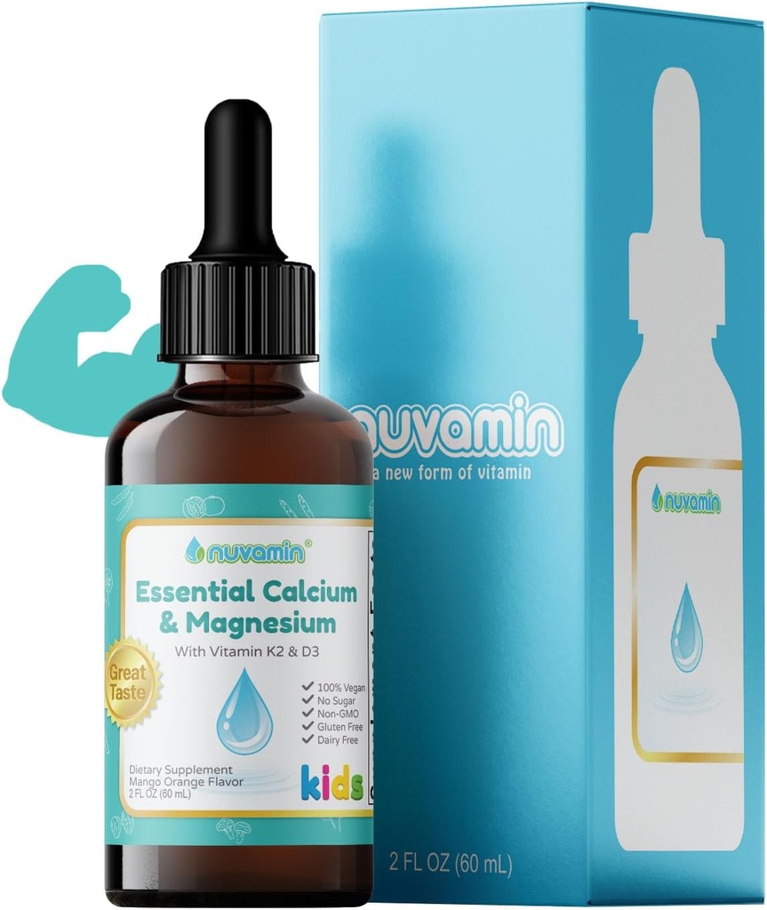 Nuvamin – Liquid Calcium & Magnesium Drops for Baby, Toddlers, Kids, & Adults, 2Fl.Oz (60ml), 30 Daily Servings. Great Taste - All Natural - Vegan - Superior Absorption