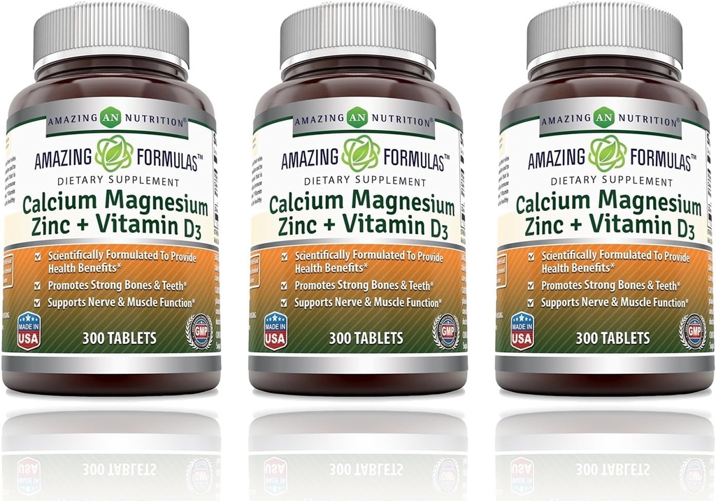 Amazing Formulas Calcium Magnesium Zinc with Vitamin D3 Supplement | Non-GMO | Gluten Free | Made in USA (300 Count | 3 Pack)