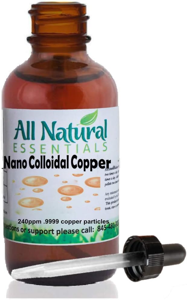 Nano Colloidal Minerals Supplement Liquid Colloidal Copper Mineral 2oz 240ppm Bottle Kosher Copper all natural for Adults, Men, Women, Kids (Dropper)