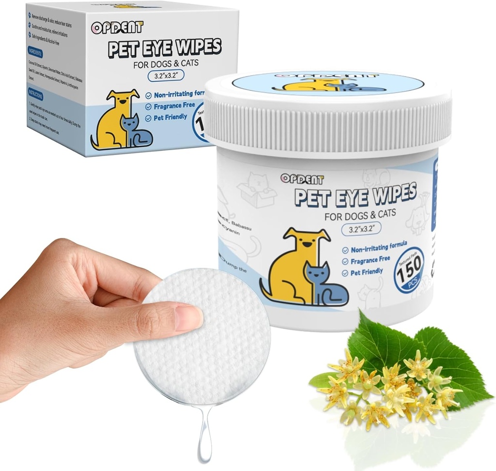 150Pcs Eyes Wipes for Dogs - Tear Stain Remover for Dogs - Dog Eye Cleaner, Eye Debris, Discharge, Mucus Secretions - Eye Wipes for Dogs & cat Eye Wipes - 3.2 inches