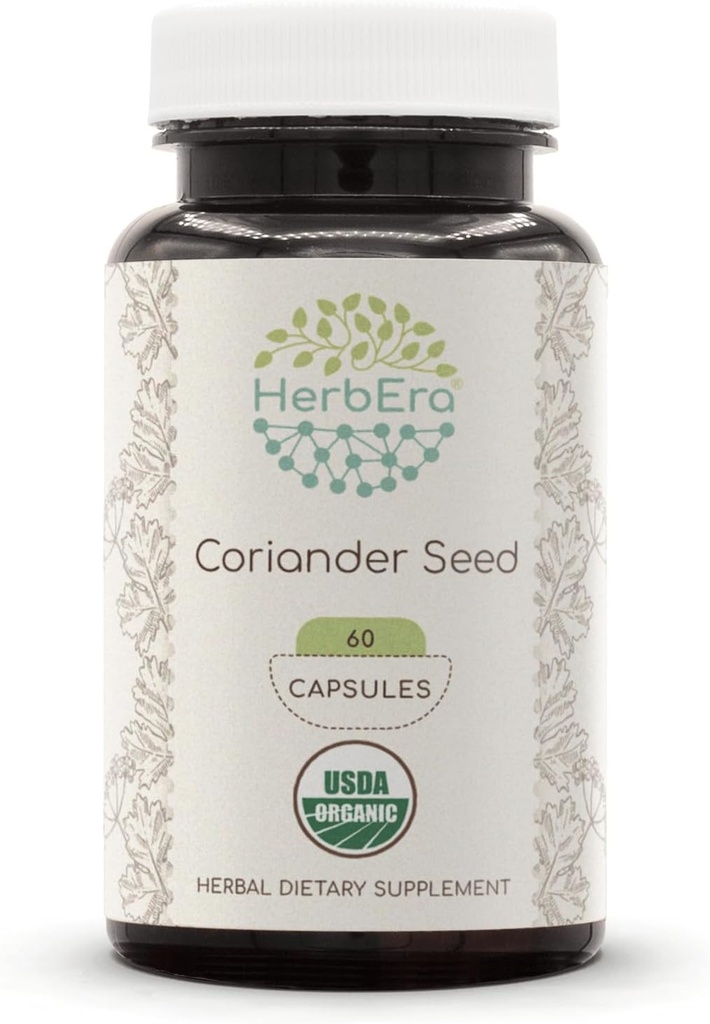 Coriander Seed 60 Capsules, 500 mg, USDA Organic Coriander Seed Dried Seed (60 Capsules)