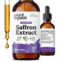 Wild & Organic Saffron Supplements 88.5 mg - Mood, Brain & Vision Support - Liquid Saffron Drops - Add to Tea - Crocus Sativus Herb Extract - Vegan, Sugar & Alcohol-Free Tincture - 2 fl oz