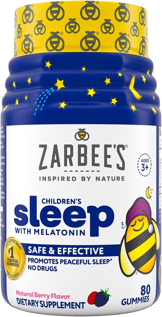 Zarbee's Kids 1mg Melatonin Gummy, Drug-Free & Effective Sleep Supplement for Children Ages 3 and Up, Natural Berry Flavored Gummies, 80 Count