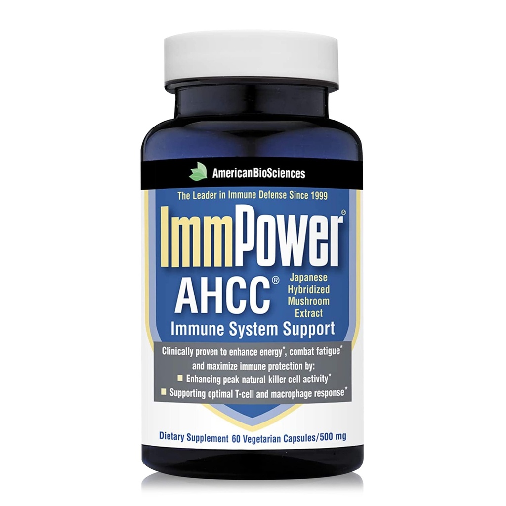 American BioSciences ImmPower AHCC Herbal Mushroom Supplement, 500mg per Capsule for Immune Support, Maintains Natural Killer Cell Activity, Pack of 1, 60 Veggie Capsules