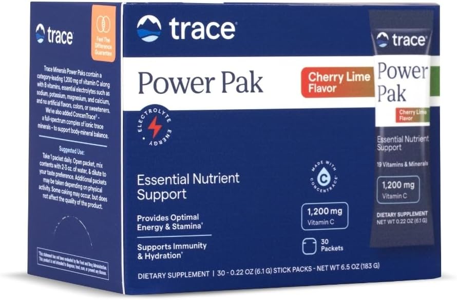 Trace Minerals Power Pak - Daily Health Supplement with Vitamins & Minerals - Supports Immune Health & Hydration - Cherry Lime (30 Servings)