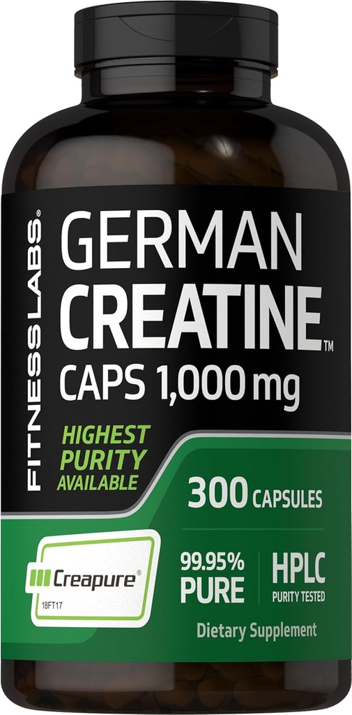 Fitness Labs German Creatine Monohydrate | 1000mg | 300 Capsules | Supplement for Women and Men | Non-GMO, Gluten Free