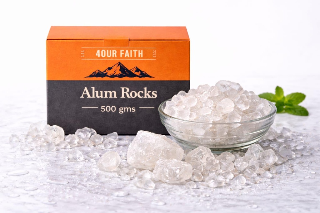 Fourfaith Potassium Alum Rock (Fitkari/Phitkari) 500g – 100% Natural Alum for Skincare & Odor Control, Pure Grade for Face and Body, Cruelty-Free
