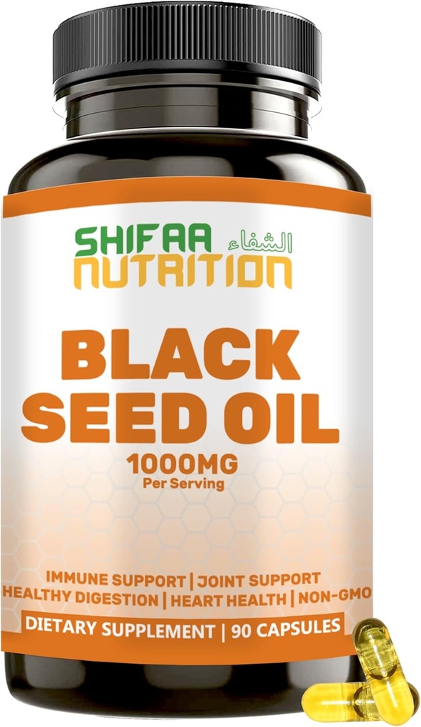 Halal Black Seed Oil | 1000mg 45 Servings | Nigella Sativa, Kalonji | Supports Hair, Skin, Joints, Immune, Heart, Digestion