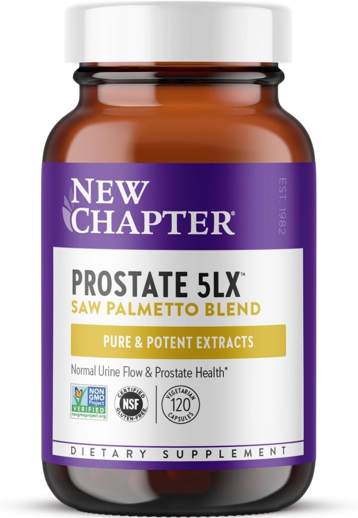 New Chapter Prostate Supplement - Prostate 5LX™ with Clinical Strength Saw Palmetto + Fermented Selenium for Men’s Wellness - 120 ct Vegetarian Capsule