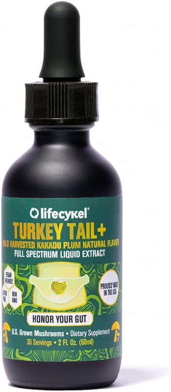 [BRSWGHANAQIWGGT3] Life Cykel -Turkey Tail Mushroom Liquid Extract Kakadu Plum- 100% Organic Turkey Tail Mushrooms-Immune Support Supplement Immune Defense Antioxidants Vitamin C Made in US, 2 Fl oz(Packaging May Vary)
