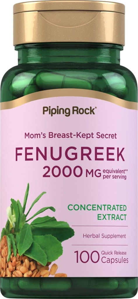 Piping Rock Fenugreek Capsules | 2000mg | 100 Pills | Concentrated Seed Extract | Herbal Supplement for Women | Non-GMO, Gluten Free