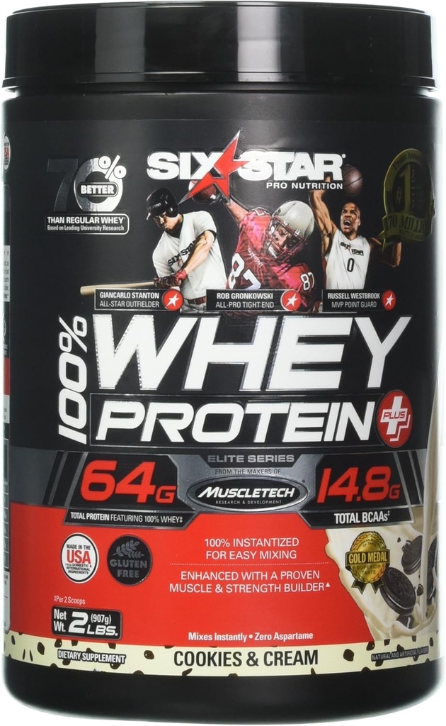 Whey Protein Powder | Six Star Whey Protein Plus | Whey Protein Isolate & Peptides | Lean Protein Powder for Muscle Gain | Muscle Builder for Men & Women | Cookies and Cream, 2 lbs (Package Varies)
