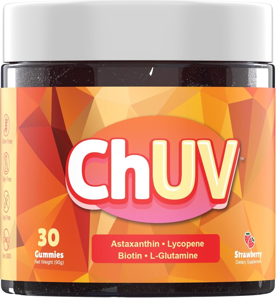 60 Gummies - Natural Astaxanthin Supplement for Supporting Tanning - Includes Lycopene, Biotin, and L-Glutamine - Non-GMO & Gluten-Free