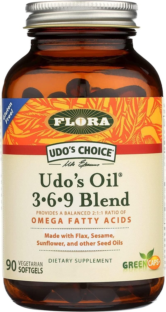 Flora Udo's Oil 3-6-9 Blend - Contains Organic Coconut, Flax Seed Oil & More - 90 Vegetarian Softgels